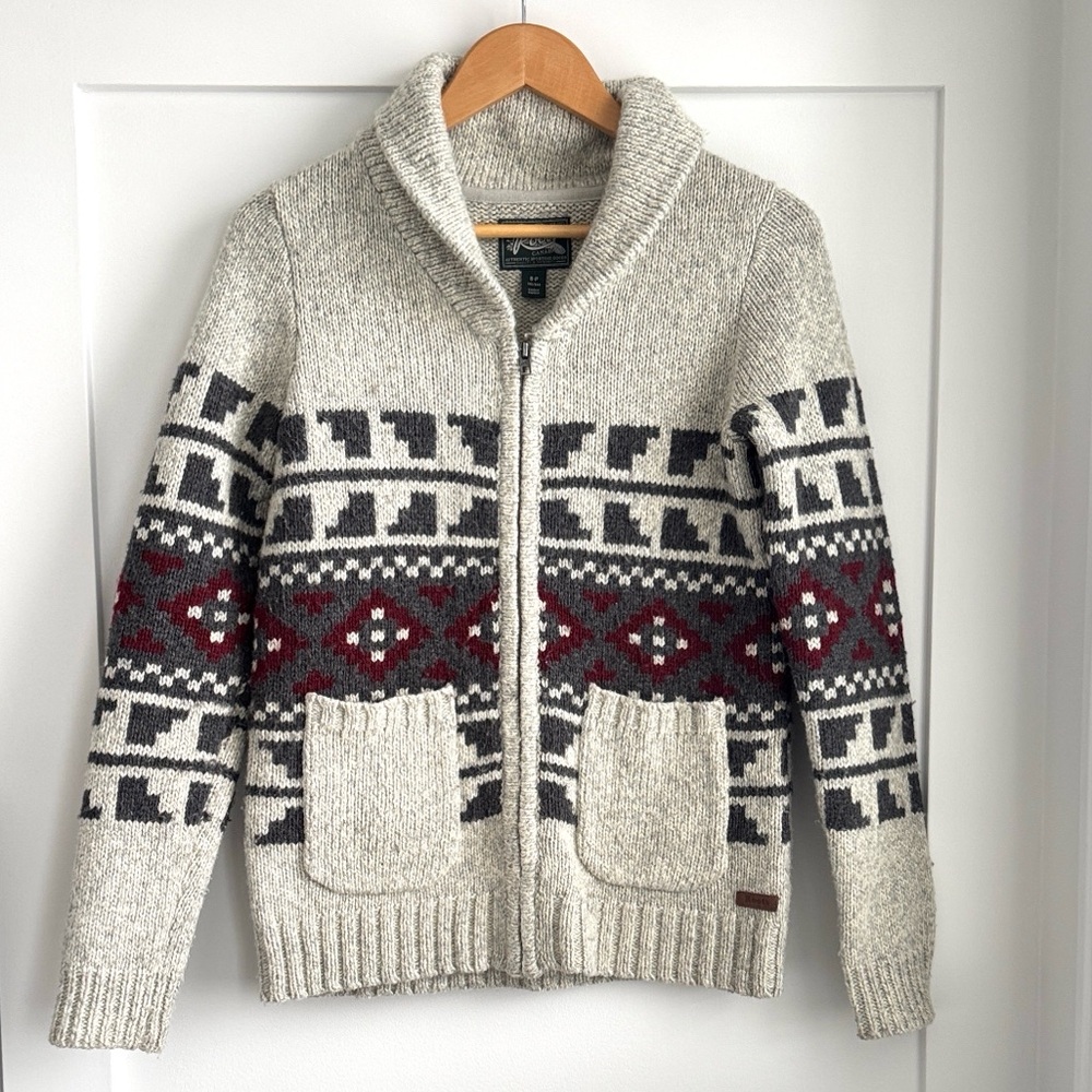 Roots Full Zip Knit Cardigan Sweater Wool Blend Size S